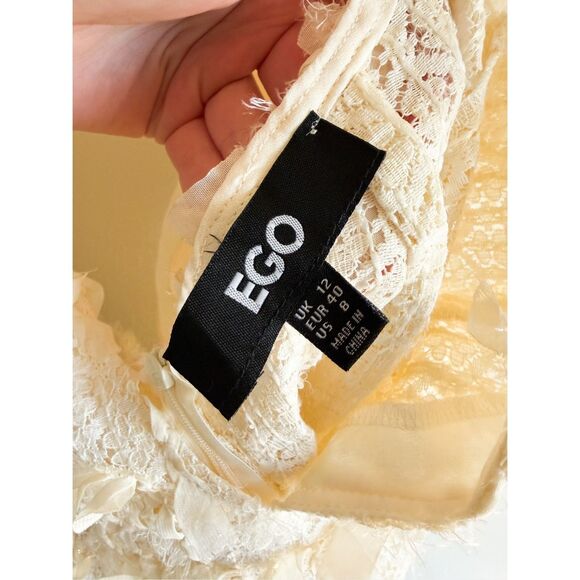New EGO Extreme Plunge Mini Bodycon Dress In Cream Texture Size 8 - Picture 8 of 9